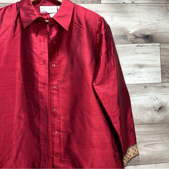 Silk Lore Beth Terrell women's size M 100% silk red shell top & jacket set - Picture 4 of 11